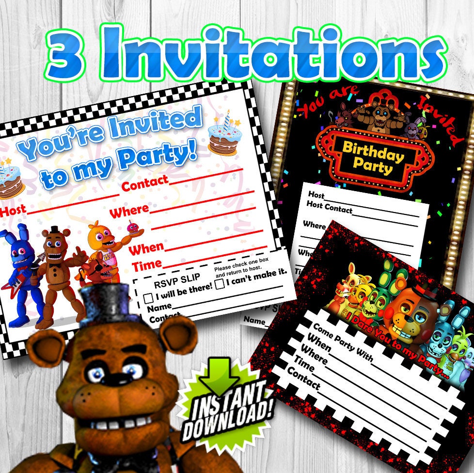 FREE printable Five Nights at Freddy's party invitation  Birthday party  invitations free, Birthday party printables free, Birthday party printables