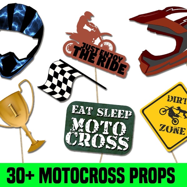 Motocross Birthday Photo Booth Props, Motorcycle party supplies,Instant download Printable