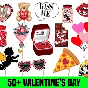 Valentine&#39;s Day Photo Booth Props: 50+ Party Decorations (Digital Download)