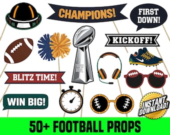 Football Photo Booth Props, 50+ Party Decorations, Instant Digital Download, Printable