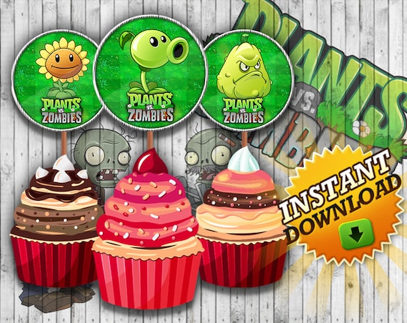 Plants Vs Zombies Printable Cup Cake Toppers Happy Birthday - Etsy