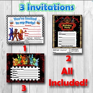 Five Nights at Freddy's, FNAF, Party Invitations, Invites, Blank ...