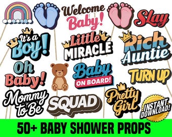 Accessori per photo booth per baby shower, oltre 50 decorazioni per feste, download digitale istantaneo, stampabili