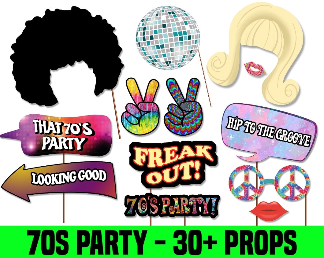 70s Party Photo Booth Props Disco Party Props Hippie Party | Etsy UK