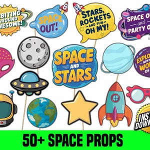 Space Photo Booth Props, Outer Space Party Props Decorations, Kids Adults Printable Party Supplies, DIY Instant Download