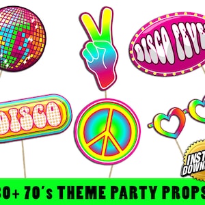 Accessoires de cabine photo de fête des années 70 : thème disco hippie (imprimable, téléchargement immédiat)