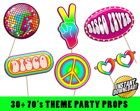 70s Party Photo Booth Props Disco Party Props Hippie Party Etsy