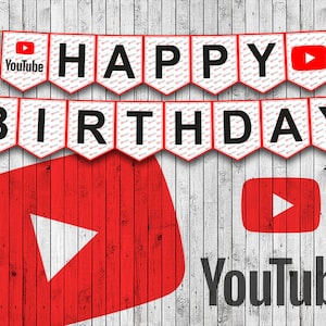 YouTube Printable Birthday Banner,Full Alphabet Garland, Happy Birthday Banner, Custom, Instant Download, Party Decor