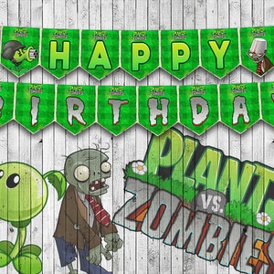 Plants VS Zombies, Full Alphabet Garland, Happy Birthday Banner, Custom, Instant Download, Party Decor
