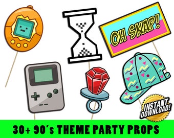 90s Party Photo Booth Props, Party Props, Retro Party, Nineties, 1990s, Instant download Printable