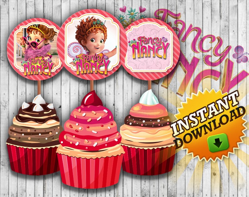 Fancy Nancy Printable Cup Cake Toppers Happy Birthday Banner - Etsy