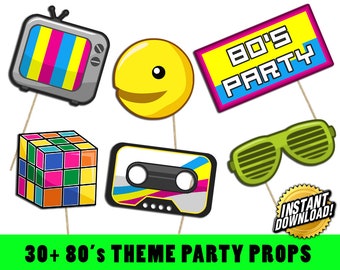 80s Party Photo Booth Props, Party Props, Retro Party, Eighties, 1980s, Instant download Printable