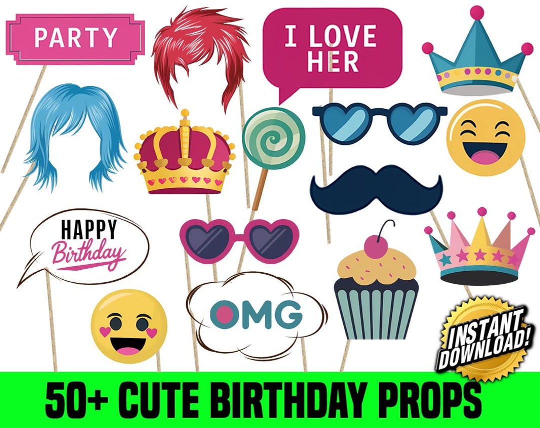 Cute Girly Photo Booth Props, Princess Theme Birthday Decorations