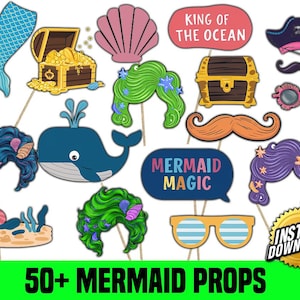 Under The Sea Party Photo Booth Props, Printable Ocean Party Décor, DIY Mermaid Party Supplies, Instant Download, Sea Theme Party Props