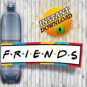 Friends Printable Water Bottle Labels, Happy Birthday Banner, Instant Download, Party Decor