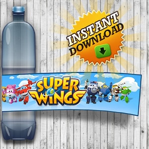 Super Wings Printable Water Bottle Labels, Happy Birthday Banner, Custom, Instant Download, Party Decor