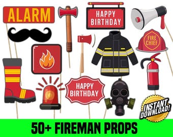 Firefighter Birthday Party Photo Booth Props (Digital Download)