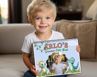 Child's Portrait | Name Personalized Coloring Book for Kids - Easter Color Book -  Toddler Boy Birthday Gift - Dinosaur Party