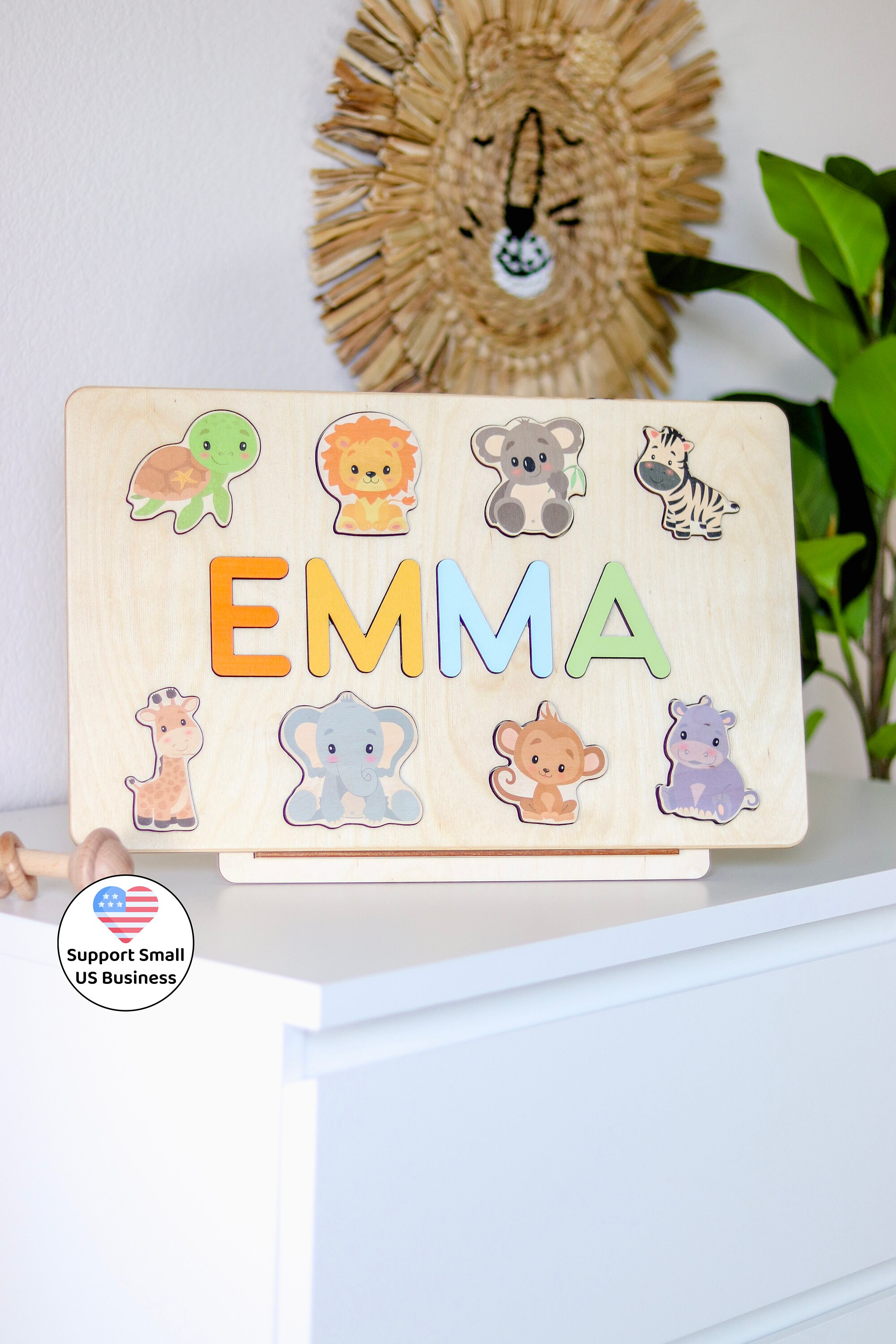Zoo Baby Shower Gift - Wooden name puzzle - Jungle Animals - Personal…