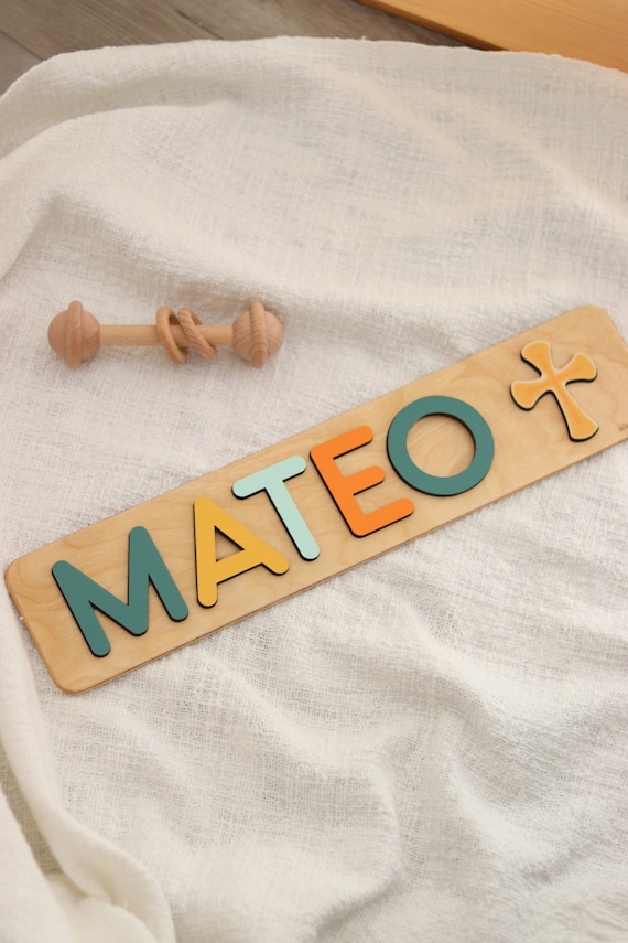 Any 6 Letters Standing Wooden Name Jigsaw Christening. 10 cm tall New Baby 
