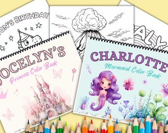 Princess Coloring Book -  Personalized Girl Activity Book - Princess Birthday Party Favor - Mermaid Color book // 35 pages