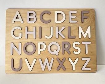 Boho Wooden Alphabet Puzzle - Letter ABC Puzzle - Montessori Toys for Toddlers - Wooden alphabet - 3rd Birthday Gift