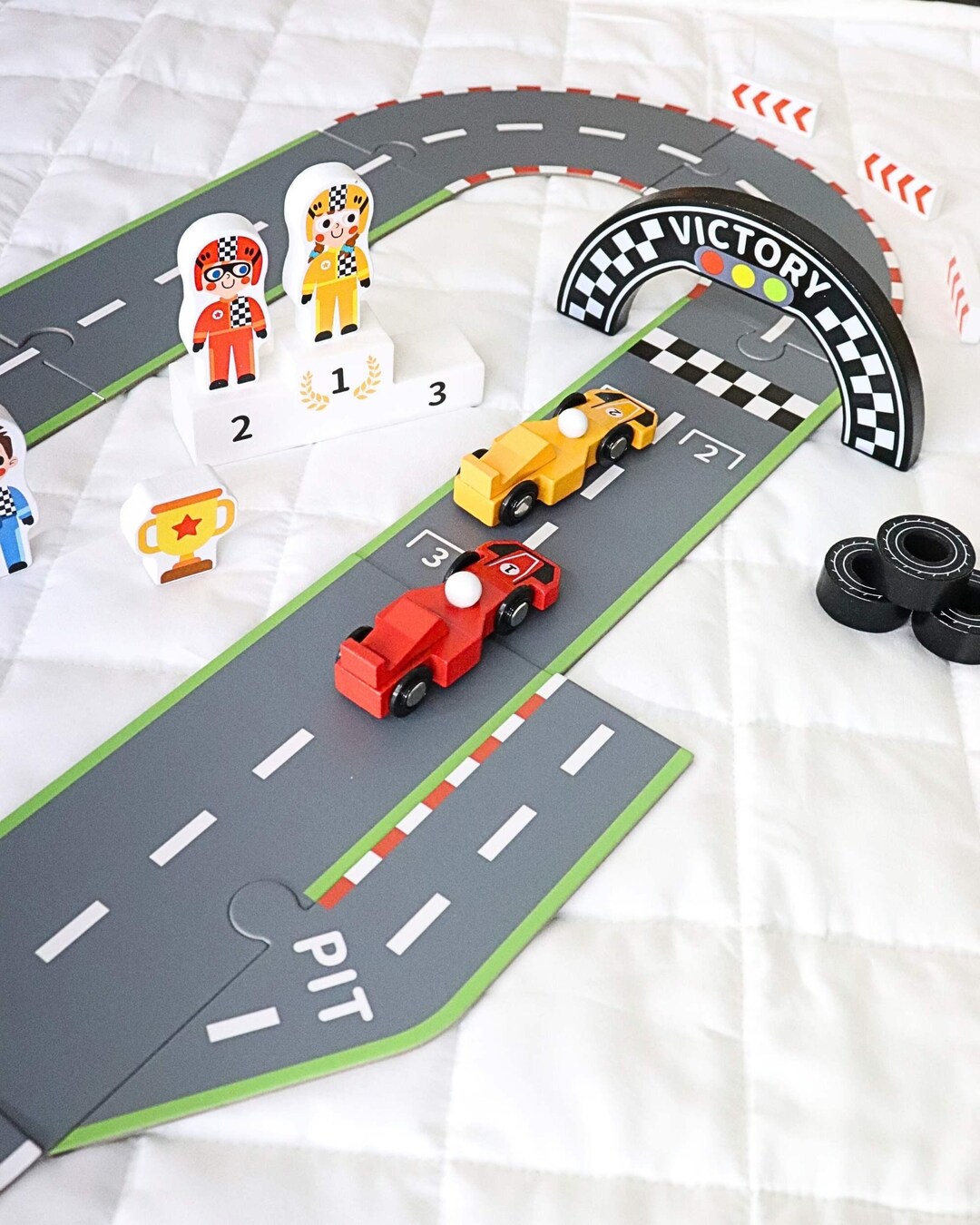 Wooden Racing Game With 3 Cars - Racing Track Car Toys - Toddler Toys ...