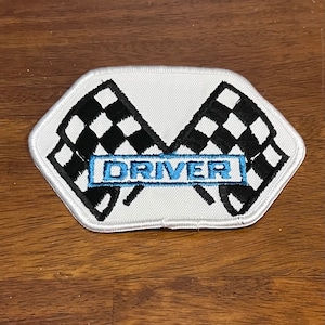 Vintage DRIVER Cross Flags Racing Patch Retro Stock Car