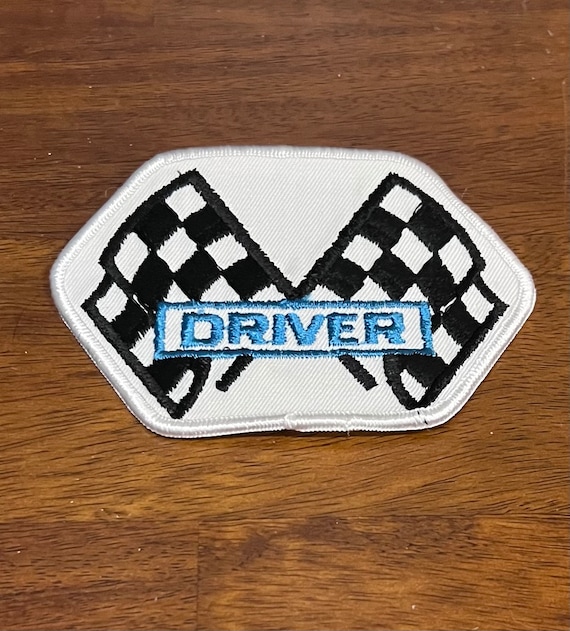 Vintage DRIVER Cross Flags Racing Patch Retro Stock C… - Gem