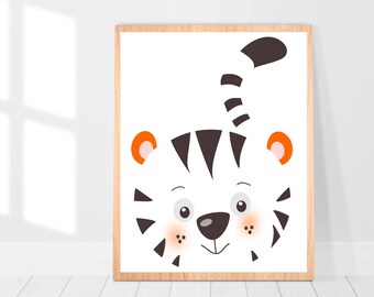 Tiger-Druck, Safari Kinderzimmer Dekor, niedliche Tier drucken, Kinder Zimmer, Baby-Raum-Poster, Druck, digitaler Download, Kinderzimmer Druck, Baby-Dusche