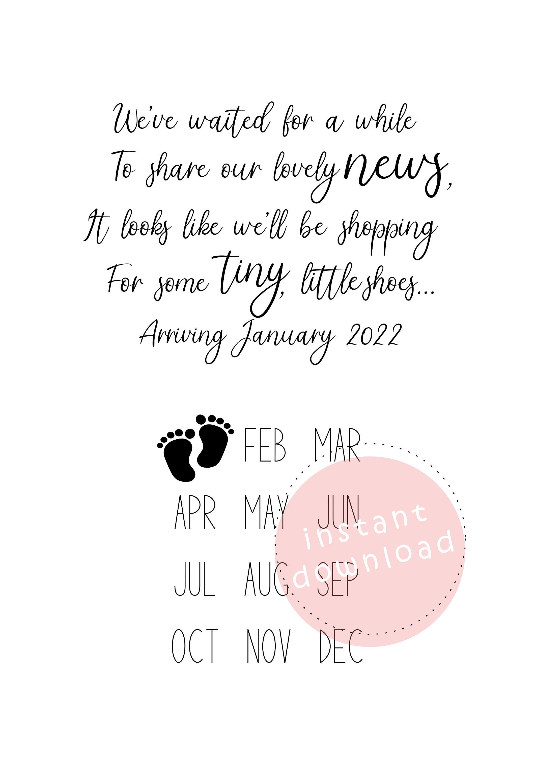 January 2022 Pregnancy announcement quote calendar Social | Etsy