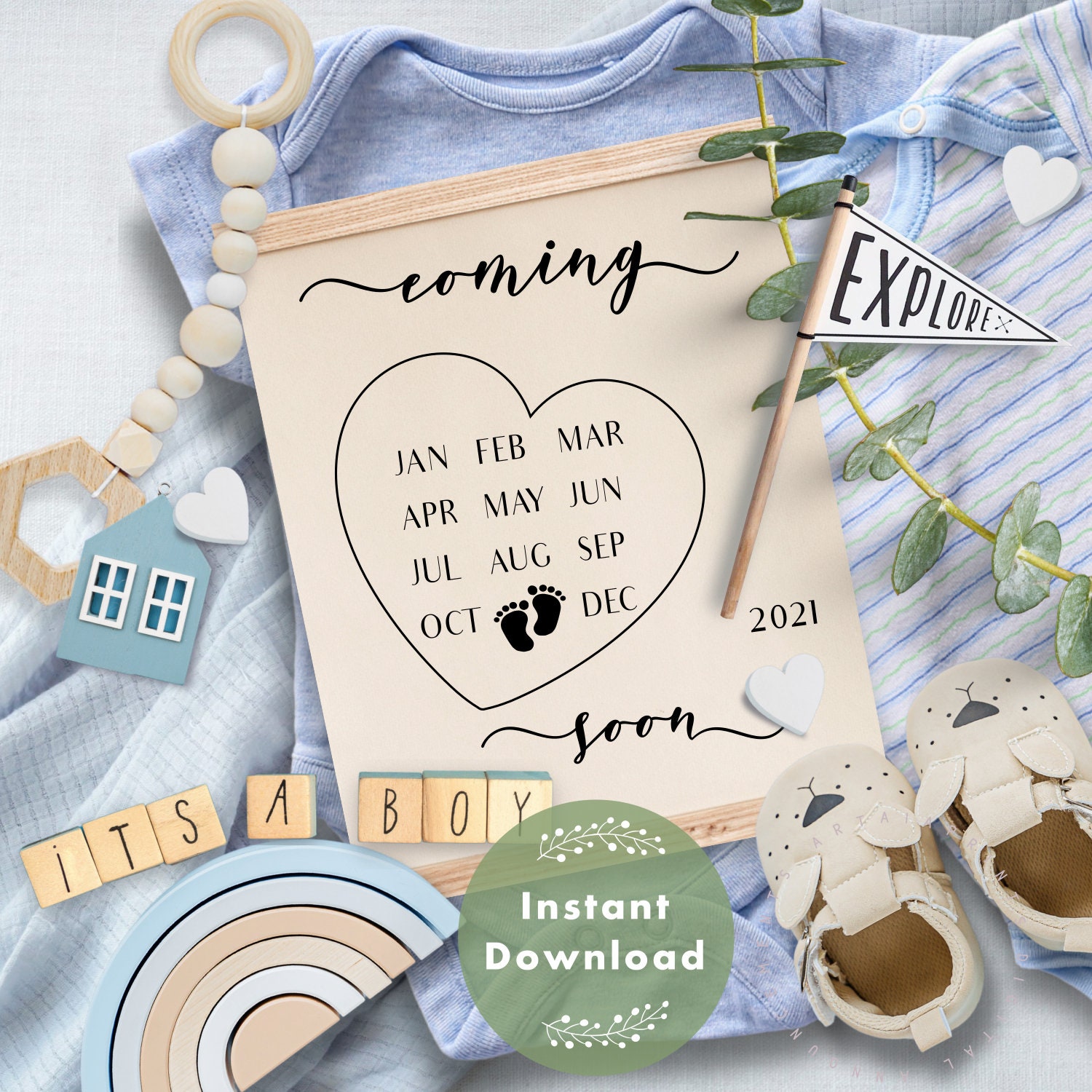BOY Gender Reveal Pregnancy Announcement idea Cute Baby Boy Etsy