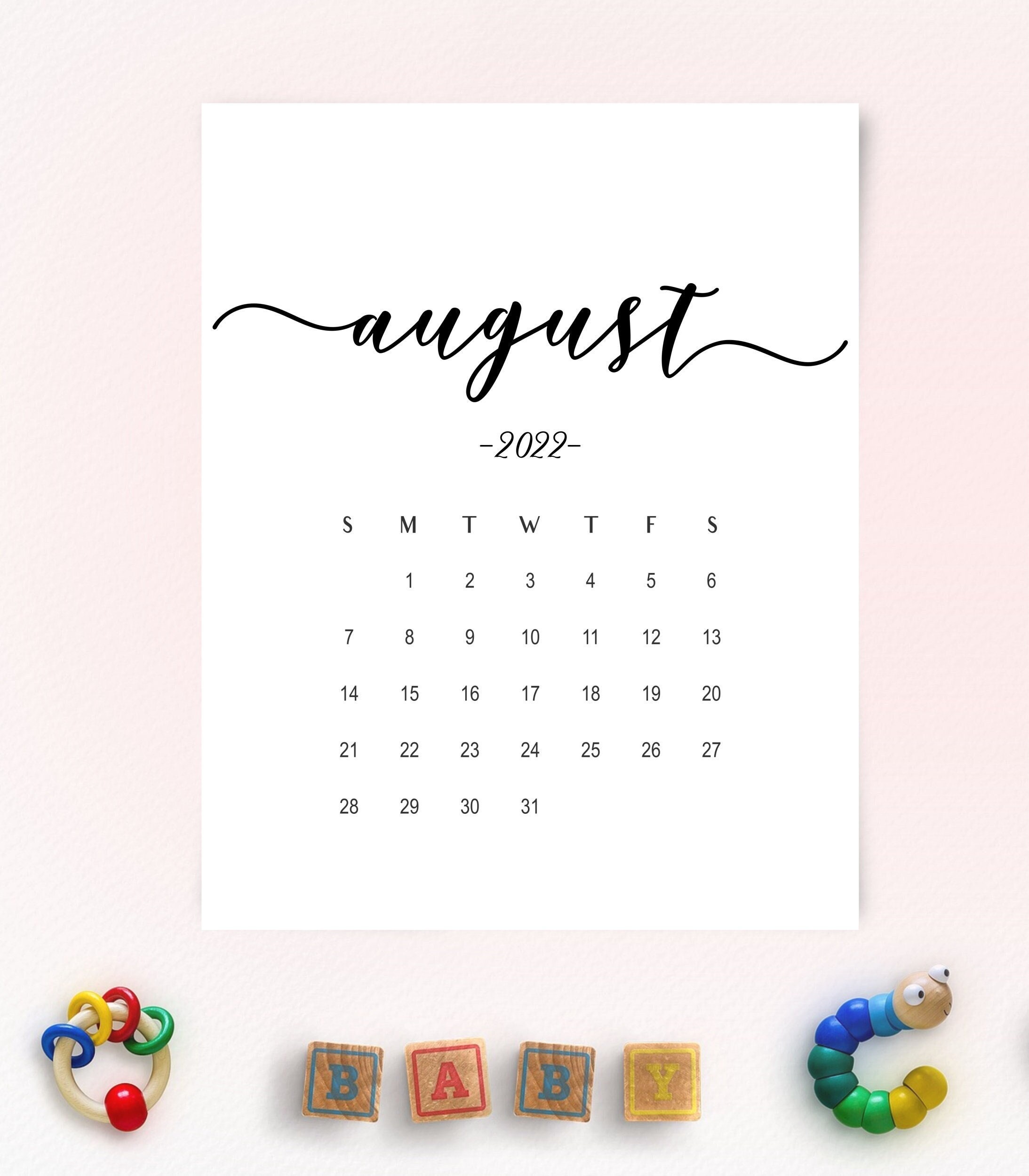 august 2022 printable pregnancy announcement calendar instant etsy