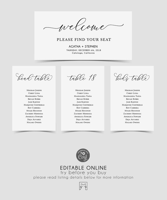 Printable Wedding Seating Chart