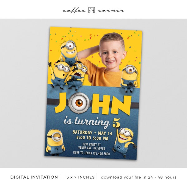 Minions Digital Birthday Invitation with Photo, Minions 5x7" Printable  Birthday Invitation, Minions Mobile Invitation with Photo | EIN12