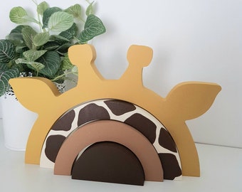 Giraffe stacking rainbow shelfie, kids room decor, jungle nursery