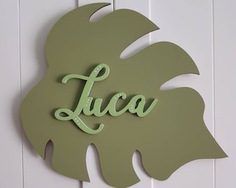 Jungle leaf name sign, door, wall, jungle decor