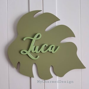 Jungle leaf name sign, door, wall, jungle decor