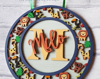 Jungle/Safari Wall Plaque Kids room, jungle nursery, personalised any initial/name
