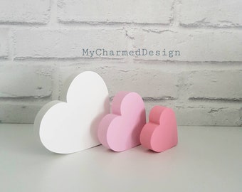 Set of 3 Hearts, shelf decor, girls bedroom