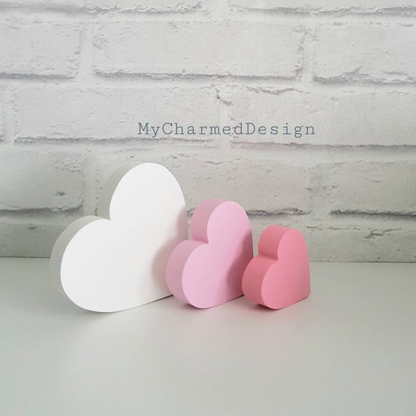 Set of 3 Hearts, shelf decor, girls bedroom