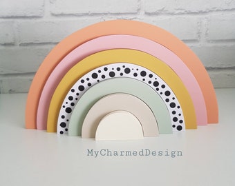 Boho Wooden Rainbow, Nursery Shelf Decor, New Baby Gift