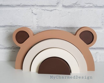 Bear rainbow shelfie, kids room decor, woodland nursery, adventure