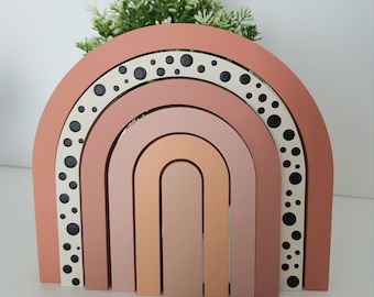 Tall Wooden Rainbow: Boho Nursery Shelf Decoration