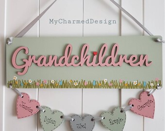 Grandchildren Sign with hanging hearts