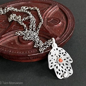 Tunisian Khamsa with red coral and silver globule