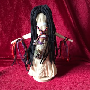 Handcrafted Corn Husk Samhain Goddess Doll with Blessing Spell Bottle