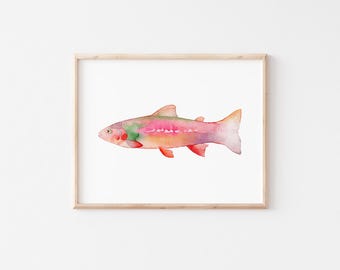 Rainbow Trout Watercolor Art Print, Modern Nature Art, Vibrant Wall Decor