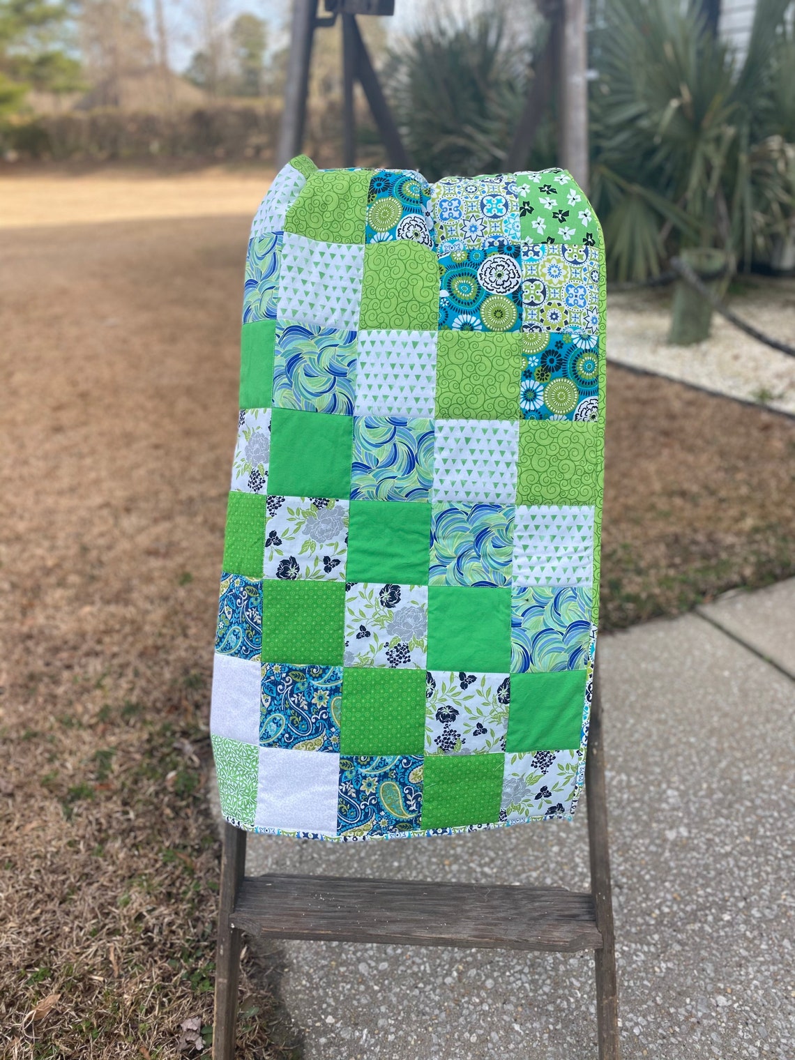 Handmade Crib Quilt / Lap Quilt Shades of Green Etsy