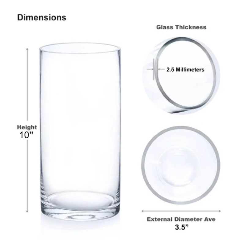 2 vases cylindriques en verre transparent de 25,4 cm de diamètre pour centres de table de mariage, décoration de bureau à domicile, vase rond pour fleurs. image 2